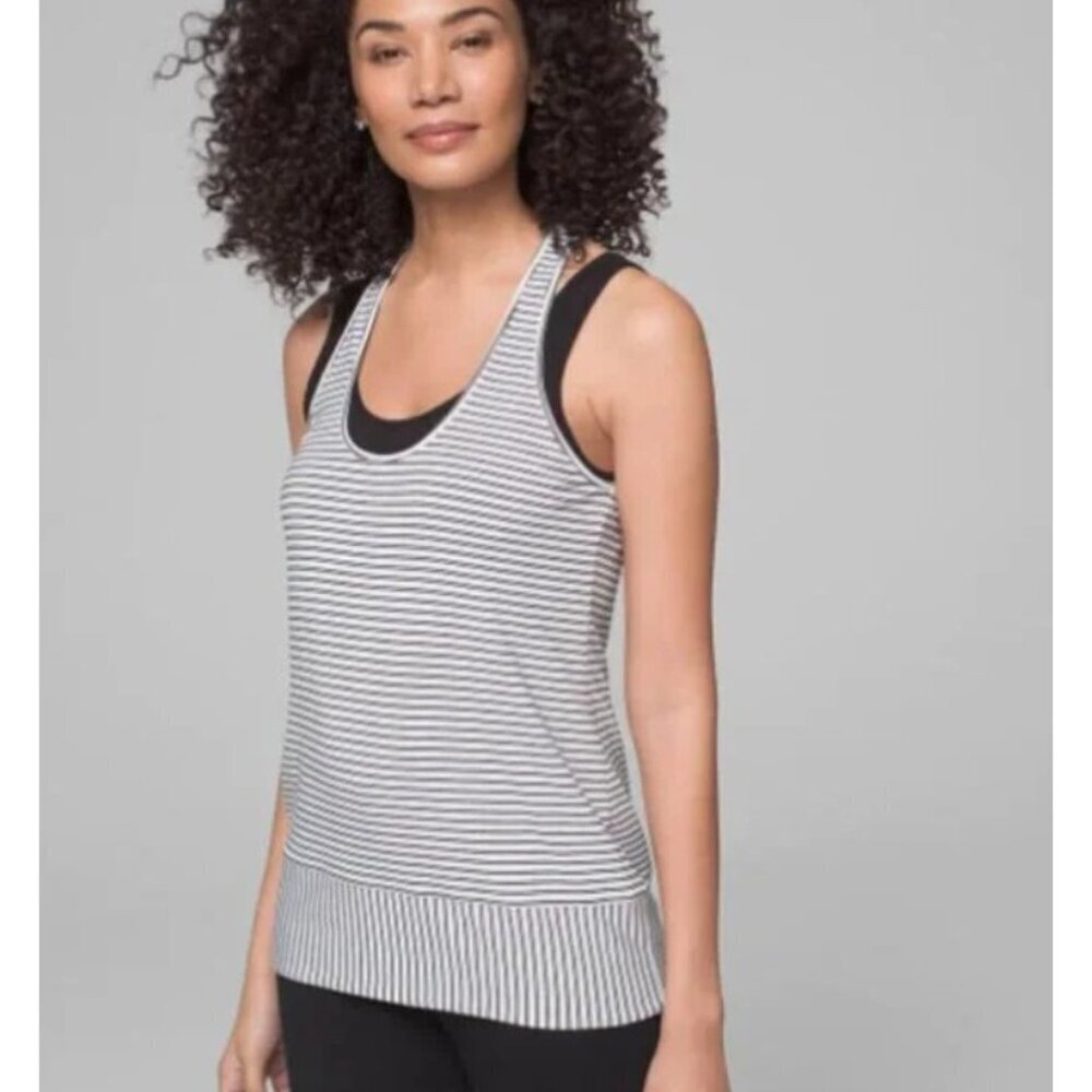 NWT Soma Double Layer Destin Stripe Black and White Tank Top Racer Back Size L